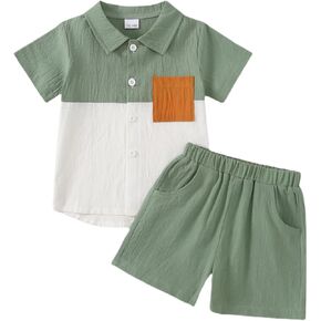 Baby Boy Clothes Toddler Boys Summer Outfits Patchwork Short Sleeve Button Down Shirt Tops & Shorts Sets 12 Months-4T