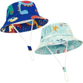 Durio 2-Pack Toddler Bucket Hat with Adjustable Chin Strap UPF 50+ Sun Protection Hat for Baby Toddler Sun Hat for Boys Girls