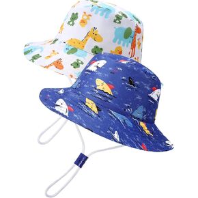 2 PCS Baby Sun Hat, Animal Toddler Bucket Toddler UPF 50+ Sun Protection Summer Hat for Boys Girls Age 2-4 Years Multicolor