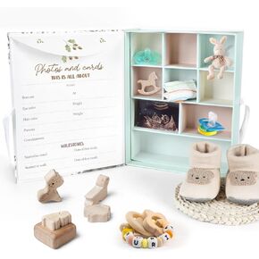 Baby Keepsake Box Memory Organizer Boxes with 9 Labeled Compartment Jungle Woodland Animal Gender-Neutral Memory Box Baby's First 5 Years Storage Baby Shower for Newborn Gift New Parents Pregnancy