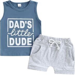 Toddler Baby Boy Summer Clothes Funny Letter Tank Top Sleeveless Shirt And Shorts Set 2 Piece Infant Boy Outfit