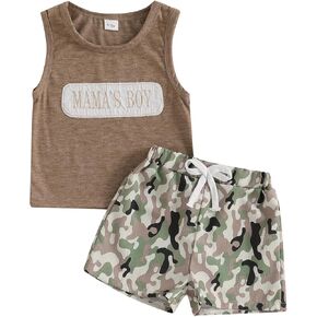 Toddler Baby Boy Summer Clothes Funny Letter Tank Top Sleeveless Shirt And Shorts Set 2 Piece Infant Boy Outfit in Kuwait