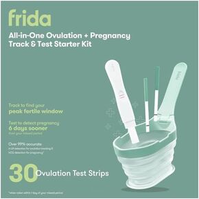 Frida Fertility All-in-One Ovulation & Pregnancy Test Kit – 30 Easy at-Home LH Strips, Ovulation Tracker, 2 Early Detection Pregnancy Tests & Reusable No-Mess Pee Cup