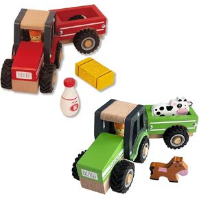 2 Pcs Wooden Tractor Toys for Toddlers 1-3, Baby Vehicle Toys Hand Push Car Toys for 1 2 3 Year Old Boys Girls