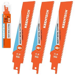 KEENTECH Carbide Sawzall Blades for Hard & Heavy Metal Cutting, 6 Inch 8 TPI, Heavy Duty Reciprocating Saw Blade with High Cutting Speed for Thick Metal, Cast Iron, Stainless Steel, 3 Pack