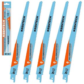 KEENTECH Sawzall Blades Nail-Embedded Wood, 9 Inch 6 TPI, M42 Bi-Metal Long-Lasting Reciprocating Saw Blades for Wood Door & Window Demolition, PVC Pipe, Wood with Nails, 5 Pack