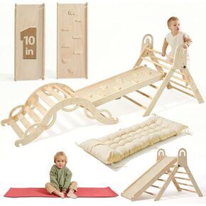 Extra Large 10-in-1 Pikler Triangle Set – Foldable Montessori Indoor Climbing Toy with Yoga Mat & Cushion | Eco-Friendly | Ages 3+