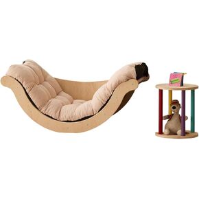 Wooden Kids Arch Rocker with Cushion, Climbing Bridge Toy with Colorful Pegs, Nursery Step Stool, Safe Climbing Arch and Stool Set for Toddlers, Montessori-Inspired Indoor Play