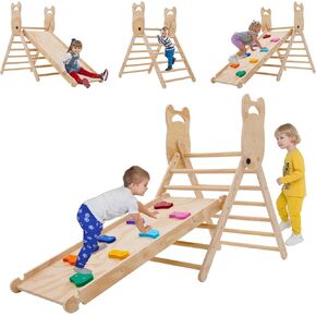 Montessori Pikler Triangle Set-Foldable Baby Climbing Gym with Ramp,Ladder-Toddler Climber Indoor Jungle Gym& Educational Toy