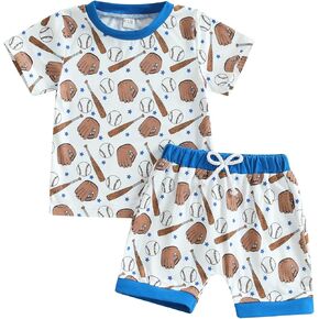 Lamuusaa Toddler Baby Boy Baseball Outfit Short Sleeve Baseball T-shirt Jogger Shorts 2Pcs Summer Clothes 3M-3T
