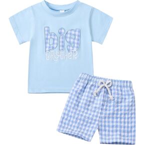 Big Brother Shirt Toddler Baby Boys T Shirts Outfit Blue Summer Short Sleeve Tops Shorts Set Clothes 2Pcs