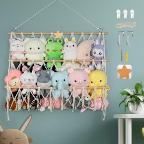 Stuffed Animal Net Hammock Wall Hanging Handmade Boho Macrame Toy Hammock Organizer Holder Display Hanging Plush Toy Net for Stuffed Animal Storage(29.9" H x 31.5" W)