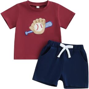 Giraropa Baby Boy Clothes Baseball Pattern Short Sleeve Infant Boy Outfits Striped Shorts Toddler Boy Summer Clothes 2pcs