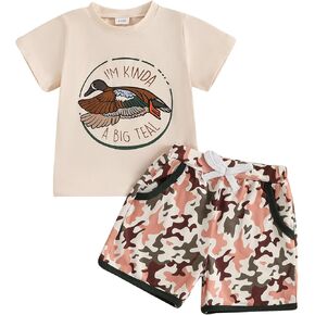 Toddler Baby Boy Hunting Outfit Mallard Duck Deer Short Sleeve T-Shirt Top Shorts Set 2Pcs Summer Clothes