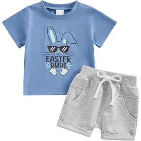 Toddler Baby Boy Easter Outfits Letter Print Short Sleeve Shirt Shorts Sets Easter Summer Clothes
