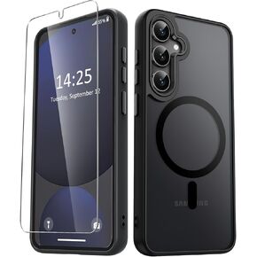for Samsung Galaxy S24 FE Case, Matte Magnetic Phone Case with 1 Screen Protector, Support for Magsafe, Translucent Frosted Slim Shockproof Protective Cover for Samsung Galaxy S24 FE, Black