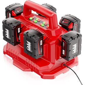 【Simultaneously Charging】 6 Ports Replacemen for Milwaukee 18V M18 Battery Charger 48-59-1806 48-59-1817 48-59-1815 48-59-1802, Simultaneous Charger Station Compatible with Milwaukee 18Volt Battery