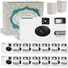 6 Pack Disposable Cameras for Wedding Bulk, 35mm White Single-Use Film Cameras with Flash, One Time Cameras for Birthday Party Baby Shower Gathering Wedding, lSO 400 Film,17 Exposures