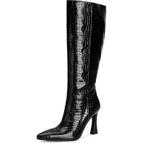SOVANYOU Kitten Heel Knee High Boots for Women Pointed Toe Tall Boots Wide Calf Boots with Pull-on Style