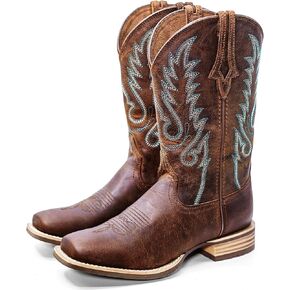 Women Western Boots Hand Painted, Square Toe, Full Grain Cowhide, 4-Layer Composite Sole(PLT203603)