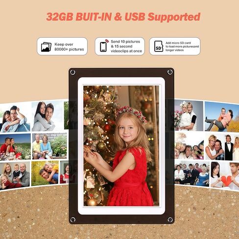 10.1-Inch Wi-Fi Digital Picture Frame with Frameo App - Acrylic Frame Design, 32GB Storage, IPS Touchscreen, Auto-Rotate, Easy Sharing via App (10.1-Acrylic) in Kuwait