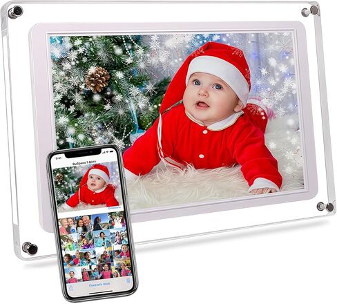 10.1-Inch Wi-Fi Digital Picture Frame with Frameo App - Acrylic Frame Design, 32GB Storage, IPS Touchscreen, Auto-Rotate, Easy Sharing via App (10.1-Acrylic) in Kuwait