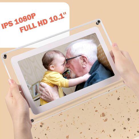 10.1-Inch Wi-Fi Digital Picture Frame with Frameo App - Acrylic Frame Design, 32GB Storage, IPS Touchscreen, Auto-Rotate, Easy Sharing via App (10.1-Acrylic) in Kuwait