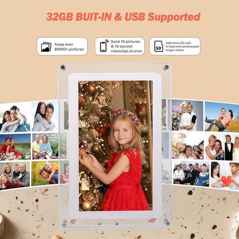 10.1-Inch Wi-Fi Digital Picture Frame with Frameo App - Acrylic Frame Design, 32GB Storage, IPS Touchscreen, Auto-Rotate, Easy Sharing via App (10.1-Acrylic) in Kuwait