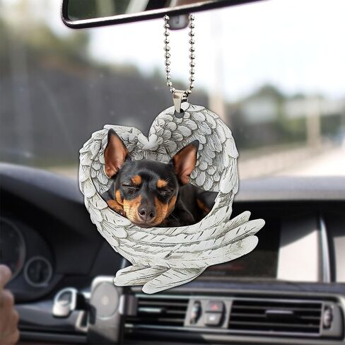 Talataca مصغرة Pinscher النوم الملاك الحيوان كلب مزرعة 2D شقة سيارة مرآة الرؤية الخلفية الملحقات شجرة عيد الميلاد زخرفة الديكور شنقا سحر الداخلية الرؤية الخلفية قلادة ديكور هدية in Kuwait