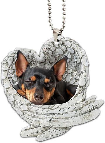 Talataca مصغرة Pinscher النوم الملاك الحيوان كلب مزرعة 2D شقة سيارة مرآة الرؤية الخلفية الملحقات شجرة عيد الميلاد زخرفة الديكور شنقا سحر الداخلية الرؤية الخلفية قلادة ديكور هدية in Kuwait