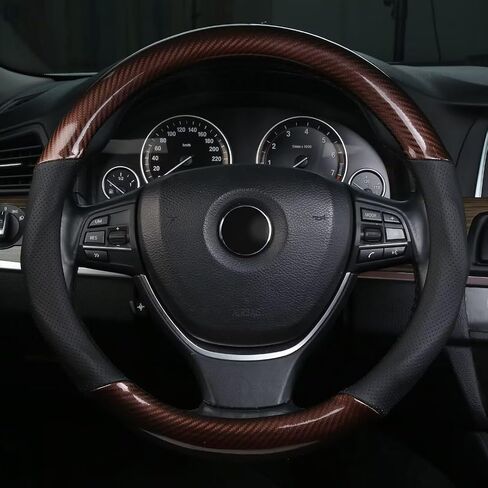 ALEMODR Black Carbon Fiber Leather Steering Wheel Cover Universal 15 inch in Saudi Arabia