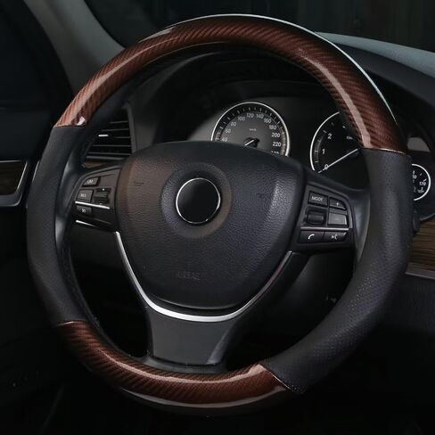 ALEMODR Black Carbon Fiber Leather Steering Wheel Cover Universal 15 inch in Saudi Arabia