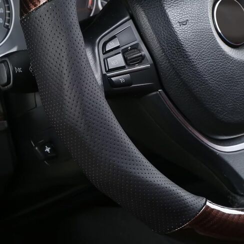 ALEMODR Black Carbon Fiber Leather Steering Wheel Cover Universal 15 inch in Saudi Arabia