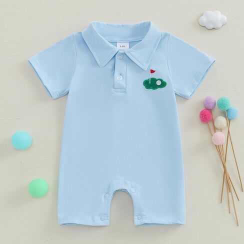 Suolongsama Baby Boy Golf Outfit Newborn Short Sleeve Short Romper Button Down Collared Jumpsuit Summer One Piece Outfits in Kuwait
