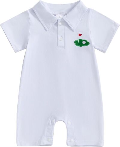 Suolongsama Baby Boy Golf Outfit Newborn Short Sleeve Short Romper Button Down Collared Jumpsuit Summer One Piece Outfits in Kuwait