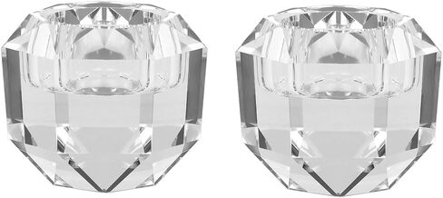 Kitcom Crystal Tealight Candle Holders Pack of 2, Hand-Cut Candle Holder Home Decor for Wedding Banquet Dinner 3.2" Diameter x 1.6" High, Clear in Saudi Arabia
