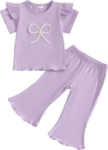 طفل طفل طفلة طفلة الصيف الزي القوس التطريز الكشكش تي شيرت قصير الأكمام و pants 2pcs مجموعة الصيف in Kuwait