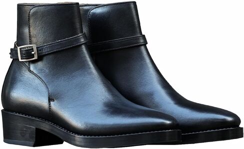 Leather Ankle Boots with Buckle Strap, Low Block Heel in Saudi Arabia