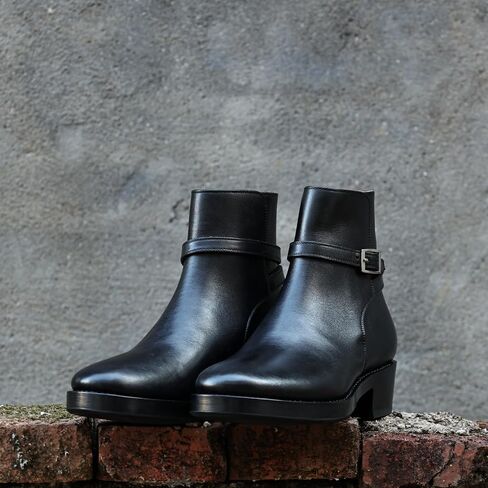 Leather Ankle Boots with Buckle Strap, Low Block Heel in Saudi Arabia
