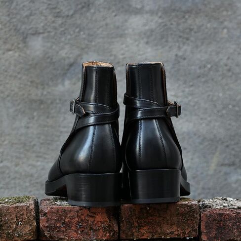 Leather Ankle Boots with Buckle Strap, Low Block Heel in Saudi Arabia