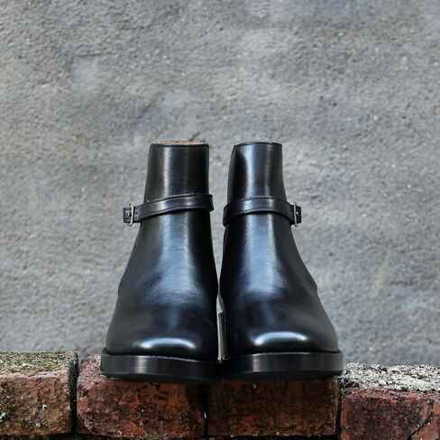Leather Ankle Boots with Buckle Strap, Low Block Heel in Saudi Arabia
