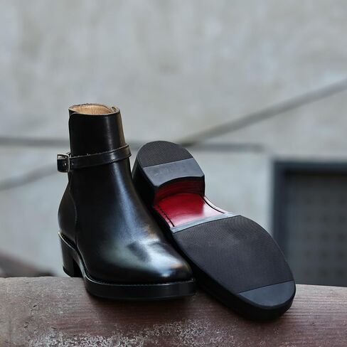Leather Ankle Boots with Buckle Strap, Low Block Heel in Saudi Arabia