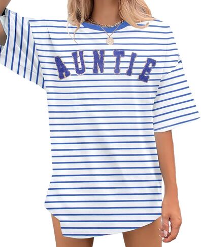Auntie Stripe Shirt Women Oversized: Auntie Chenille Tshirt Cute Aunt Gift Letter Print Tee Top in Saudi Arabia