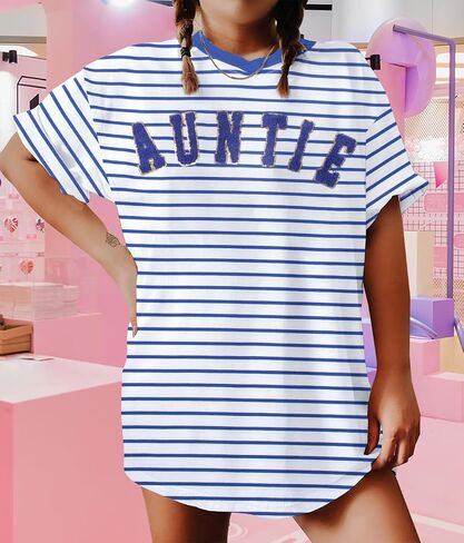 Auntie Stripe Shirt Women Oversized: Auntie Chenille Tshirt Cute Aunt Gift Letter Print Tee Top in Saudi Arabia