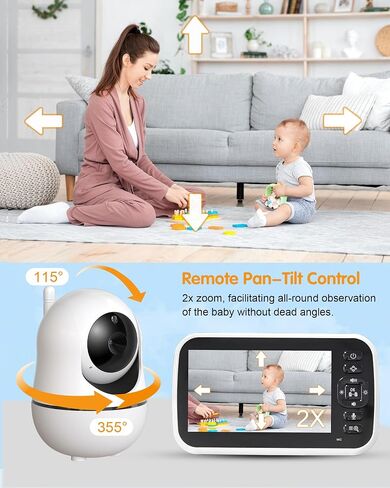 Baby Monitor with Camera, 5'' Screen, Remote Pan-Tilt-Zoom, Temperature Monitoring, Lullabies, and Night Vision - 1000ft Range, VOX, No WiFi, 2-Way Talk in Saudi Arabia