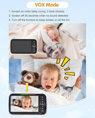 Baby Monitor with Camera, 5'' Screen, Remote Pan-Tilt-Zoom, Temperature Monitoring, Lullabies, and Night Vision - 1000ft Range, VOX, No WiFi, 2-Way Talk in Saudi Arabia