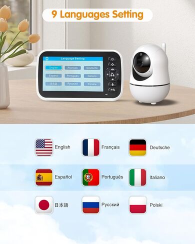 Baby Monitor with Camera, 5'' Screen, Remote Pan-Tilt-Zoom, Temperature Monitoring, Lullabies, and Night Vision - 1000ft Range, VOX, No WiFi, 2-Way Talk in Saudi Arabia
