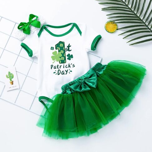 AGQT Infant Baby Girls St. Patrick’s Day Outfit 3Pcs Green Shamrock Romper Bodysuit 0-24 Months in Kuwait