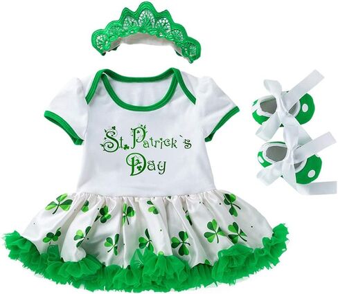 AGQT Infant Baby Girls St. Patrick’s Day Outfit 3Pcs Green Shamrock Romper Bodysuit 0-24 Months in Kuwait