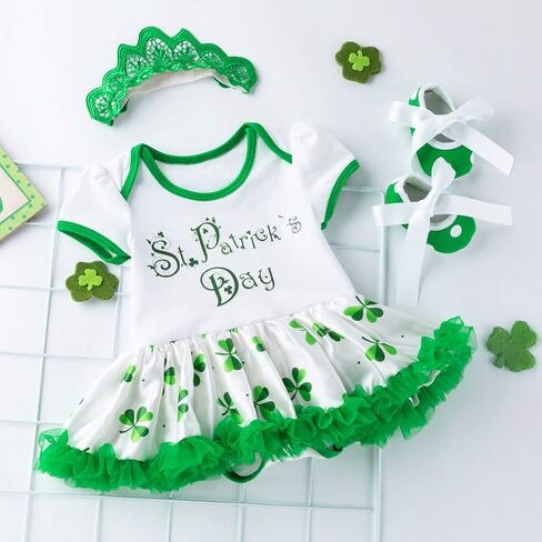 AGQT Infant Baby Girls St. Patrick’s Day Outfit 3Pcs Green Shamrock Romper Bodysuit 0-24 Months in Kuwait